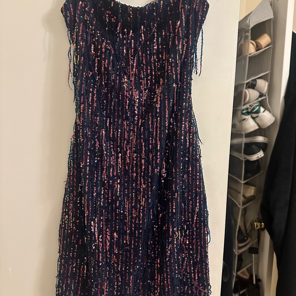 Windsor Navy Sequin Fringe Cocktail Dress